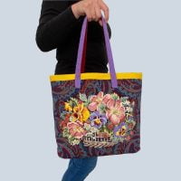Floral needlepoint kit for a tote bag